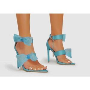 Blue Strappy Bow Pointed Toe Stiletto Sandal Heel Size 7.5 New